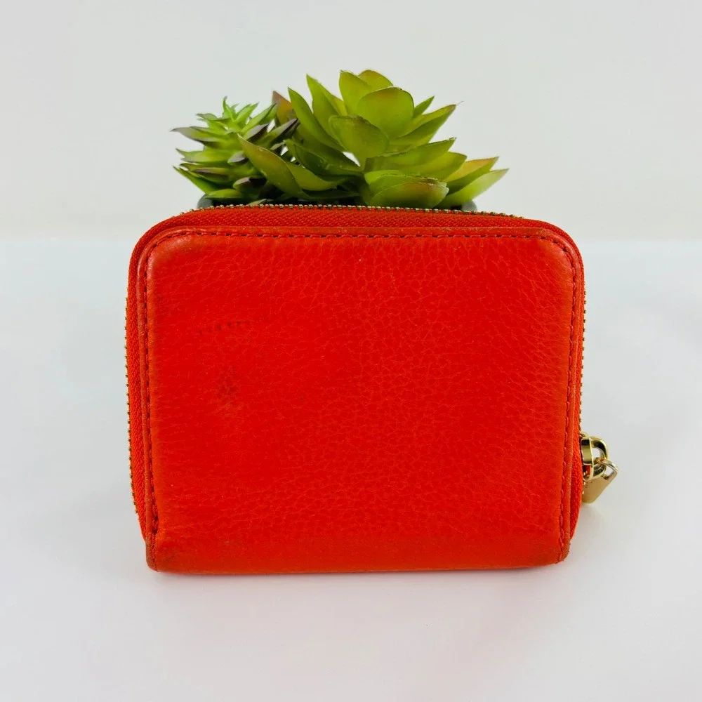 Michael Kors‎ Bifold Zip Around Wallet Coin Pocket Orange Pebble Leather